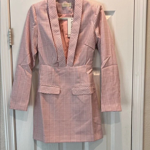 knee length dresses for ladies Baby Pink Tweed Plaid Bubble Hem Mini Dress main image 1